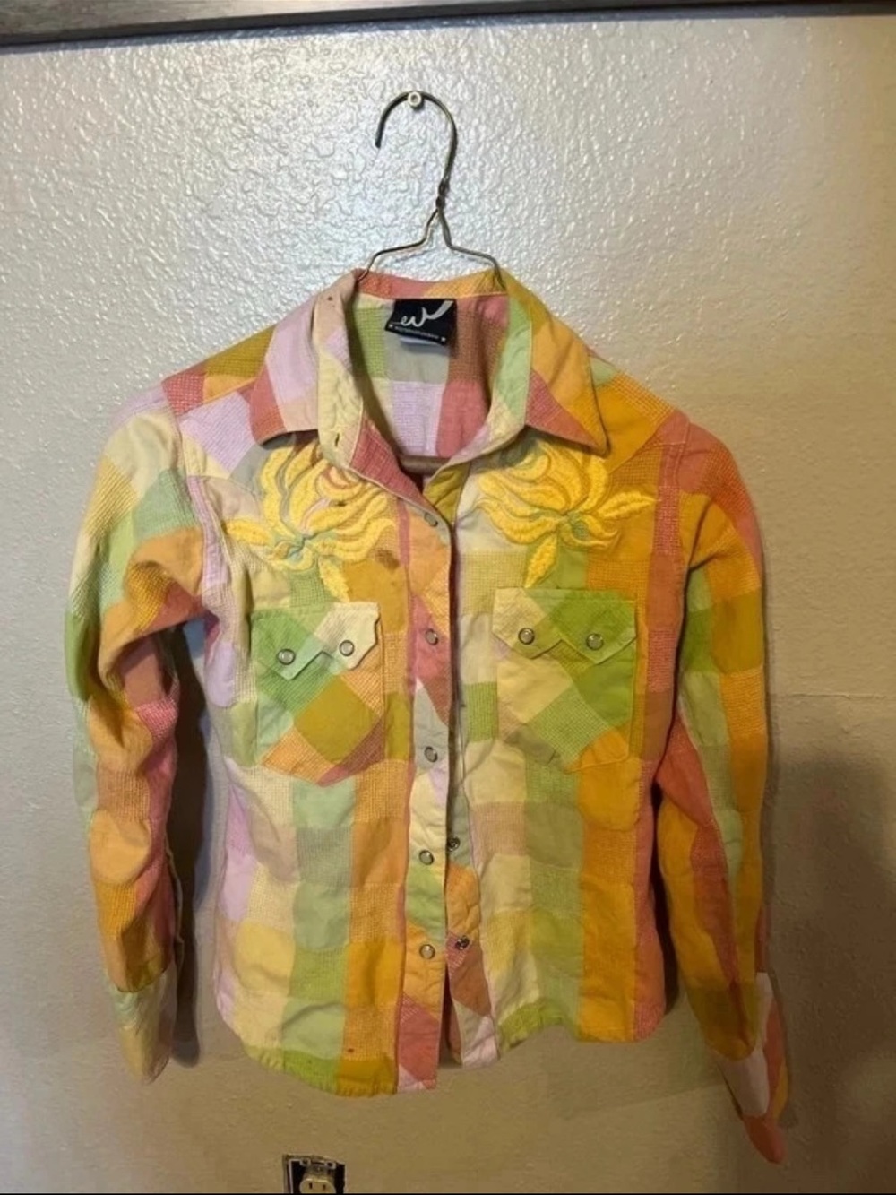 Pastel Plaid Embroidered Button-Down Shirt - Multi Pastel